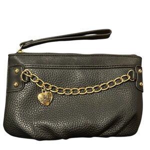Juicy Couture Black Pebbled Leather Wristlet w/ Gold Chain